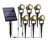 NATPOW Faretti Solari a Led da Esterno, 6 in 1 3000K Luci Solari da Giardino, 2 Modi, Automaticamente Acceso o Spento, Impermeabile IP65 Luci Esterne ad Energia Solare per Cortile, Patio, Alberi