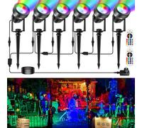 NATPOW faretto led da esterno colorati, 16 colore 4 modi lampioni da giardino esterno con telecomando, 12V impermeabile IP65 luci da giardino RGB per giardino, sentiero, terrazza, Natale, 6 in 1