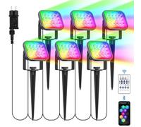 NATPOW faretto led da esterno colorati, faretti led rgb da esterno bluetooth e telecomando, 12V con adattatore, impermeabile IP65 lampioni da esterno per giardino, sentiero, terrazza, Natale, 6 in 1