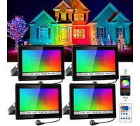 NATPOW Faretto LED per esterni 30W, faretti led esterno con telecomando e controllo app Bluetooth, dimmerabile proiettori che cambia colore, IP66 impermeabile per giardino, cortile, feste (4 pezzi)