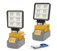 NATPOW faro led ricaricabile per 18V dewalt batteria, 2 Pezzi 6000K 2 modalità lampada portatile led ricaricabile, IP65 impermeabile faretto da lavoro per campeggio, garage, pesca, senza batteria