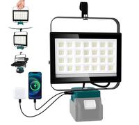 NATPOW Lampada a Batteria per Makita 100W, 6500LM Faretto LED Ricaricabile con Tipo C e USB, 2 Impostazioni di Luminosità Luce da Lavoro, Potente Faro LED Ricaricabile, Senza Batteria