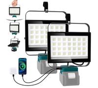 NATPOW Lampada a Batteria per Makita 100W, 6500LM Faretto LED Ricaricabile con Tipo C e USB, 2 Impostazioni di Luminosità Luce da Lavoro, Potente Faro LED Ricaricabile, Senza Batteria, 2 Pezzi