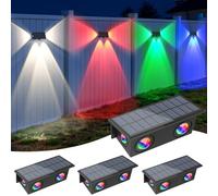 NATPOW Lampada da Parete Solare RGB, 7 Colori Applique da Parete, Auto ON/OFF Cambia Colore Lampada Esterna Solare, IP65 Impermeabile per Recinzione, Veranda, Percorso, Garage, 4 Pezzi