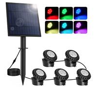 NATPOW Luce solare per stagno, RGB subacquea per laghetti, paesaggi, luci subacquee, faretto con impermeabilità IP68, illuminazione da giardino che cambia colore, per giardino, patio, albero (5 in 1)