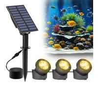 NATPOW Luci solari per laghetto, luce subacquea per esterni, bianco caldo, luci da paletto dal tramonto all'alba, 2 in 1, faretti paesaggistici, IP65, impermeabili, accensione/spegnimento automatico