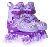 Nattork Pattini a rotelle per bambine e bambine, 4 misure, regolabili, per bambini dai 3 ai 12 anni, con ruote luminose e protezione di sicurezza, fantastico regalo di compleanno per sport al chiuso e