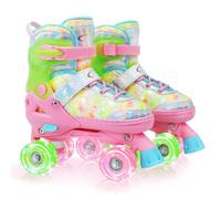 Nattork Pattini a rotelle per bambine e bambine, 4 misure, regolabili, per bambini dai 3 ai 12 anni, con ruote luminose e protezione di sicurezza, fantastico regalo di compleanno per sport al chiuso e