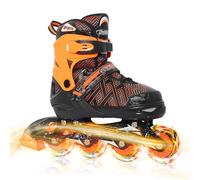 Nattork Pattini in linea regolabili per bambini, ragazzi e ragazze, blu, nero, rosso, con ruote luminose, pattini a rotelle per giovani per principianti dai 3 ai 15 anni