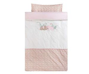 Nattou 631440 - Set di biancheria da letto, copripiumino 100 x 140 cm e federa 40 x 60 cm, motivo: Iris e Lali, colore: bianco/rosa, per bambine