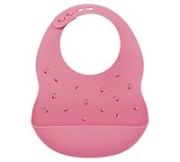 Nattou Bavaglino in Silicone con Tasca, Motivo con Ciliegie, Taglia Regolabile, Senza BPA, Ca. 20 x 27 cm, Silicone, Rosa