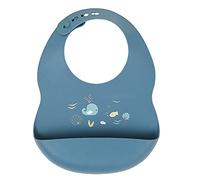 Nattou Bavaglino in Silicone con Tasca, Motivo a Tema Mare, Taglia Regolabile, Senza BPA, Ca. 20 x 27 cm, Silicone, Blu