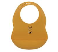 Nattou Bavaglino in silicone con vaschetta di raccolta, coniglietto, misura regolabile, senza BPA, ca. 20 x 27 cm, silicone, ocra