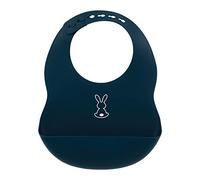 Nattou Bavaglino in silicone con vaschetta di raccolta, coniglietto, misura regolabile, senza BPA, ca. 20 x 27 cm, silicone, blu navy