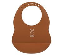 Nattou Bavaglino in silicone con vaschetta di raccolta, coniglietto, misura regolabile, senza BPA, ca. 20 x 27 cm, silicone, colore marrone rosso