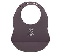 Nattou Bavaglino in silicone con vaschetta di raccolta, coniglietto, misura regolabile, senza BPA, ca. 20 x 27 cm, silicone, grigio