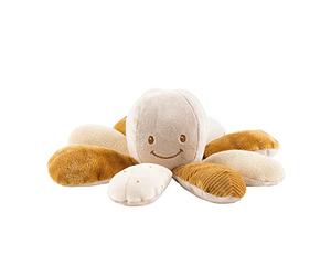 Nattou Peluche-attività in Poliestere, Peluche a Forma di Polpo con Sonaglio e Squittio, Ca. 28 cm, Lapidou, Caramello
