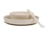 Nattou Set da Tavola in Silicone per Bambini, 3 Pezzi, 1 Cucchiaio, 1 Piatto, 1