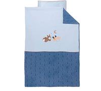 Nattou Set di biancheria da letto reversibile, Cagnolino e orsetto lavatore, Lenzuola 100 x 140 cm, Federa 40 x 60 cm, Jim e Bob, Blu