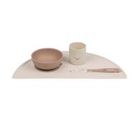 Nattou Stoviglie in Silicone per Bambini, 4 Pezzi, 1 Cucchiaio, 1 Ciotola con Coperchio, 1 Bicchiere, 1 Tovaglietta, Senza BPA, Silicone, Naturale