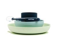 Nattou Stoviglie in silicone per bambini, 4 pezzi, piatto + ciotola antiscivolo, senza BPA, silicone, verde/blu