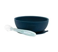 Nattou Stoviglie in silicone per bambini, ciotola antiscivolo + cucchiaio, senza BPA, silicone, blu navy/azzurro