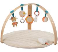 Nattou Palestrina con Arco di Legno e Molte Attività, Riccio Zoe e Mucca Mila, Cotone e Poliestere, Ca. 80 cm, Mila, Zoe e Lana, Beige