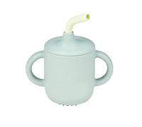 Nattou Tazza in Silicone per Bambini, 3 Pezzi, 1 Tazza con Coperchio, 1 Cannuccia, 1 Spazzola per Pulire, Senza BPA, Silicone, Verde
