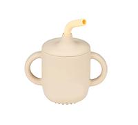 Nattou Tazza in Silicone per Bambini, 3 Pezzi, 1 Tazza con Coperchio, 1 Cannuccia, 1 Spazzola per Pulire, Senza BPA, Silicone, Beige