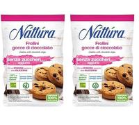 NATTURA Frollini con Gocce di Cioccolato Senza Zuccheri, Biscotti Senza Latte e Uova, con il -30% di Grassi Saturi, Prodotto Vegano Senza Olio di Palma, 200 gr (Confezione da 2)