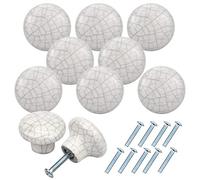 NATUCE 10PCS Bianco Ceramica Pomelli per Porta, 32MM Vintage Pomolo per Mobile, Pomelli per Mobili, Maniglia per Armadietto, Manopole per Mobili da Cucina, Pomelli per Cassetti, Armadio Cassetto