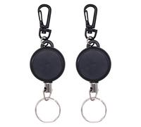 Natuce 2 Pezzi 60 cm Portachiavi Retrattili, fune d'acciaio, pesanti Distanziatori retrattili Clip a bobina di chiave con corda , Moschettone Catena Chiave , Nero