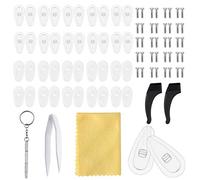 NATUCE 20 Paia Cuscinetti Nasali per Occhiali, Antiscivolo Naselli Per Occhiali Silicone, Gancio ferma occhiali in silicone, Kit di Riparazione Occhiali, Viti Cacciavite Pinzette Panno per Pulizia