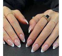 Natuce 24 pezzi Unghie Finte, Unghie Finte Corte Con Colla, Adesive Colorate Press on Nails in Acrilico, Copertura Completa Rosa Tip unghie Mandorla Francese Ovali per Donne e Ragazze (Girare)