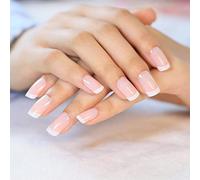 Natuce 24 pezzi Unghie Finte, Unghie Finte Corte Con Colla, Adesive Colorate Press on Nails in Acrilico, Copertura Completa Rosa Tip unghie Mandorla Francese Ovali per Donne e Ragazze (Piazza)
