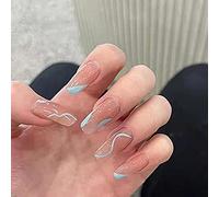 Natuce 24 pezzi Unghie Finte, Unghie Finte Corte Con Colla, Adesive Colorate Press on Nails in Acrilico, Copertura Completa Rosa Tip unghie Mandorla Francese Ovali per Donne e Ragazze (Ondulato)