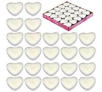 NATUCE 50Pcs Candele da tè a Forma di Cuore, Lumini senza profumo, Candele Tealight Bianco per Festa di compleanno di Natale,Ø 38 mm