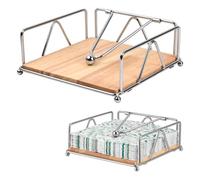 Natuce Portatovaglioli in Metallo Legno, Porta tovaglioli da Tavola di Carta, Porta tovaglioli Quadrato con Barra, Porta Tovaglioli Moderno da Tavolo per Bar Cucina- 16.7x16.7cm (Argento)