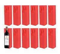 NATUCE Sacchetti Regalo per Bottiglie, 12 Pezzi Sacchetti di Vino Premium, Sacchetti Regalo Bottiglie con Manici, Ideali per Vino, Spumante e Champagne, 11 x 9 x 35 Cm (Rosso)
