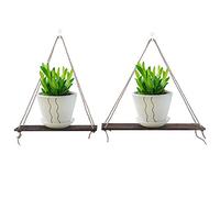 Natudeco 2 pezzi di legno appeso portavaso da parete mensole galleggianti imbracatura corda appeso rack di stoccaggio per vaso di fiori Phote cornice artigianato decorazioni per la casa(antiquariato)