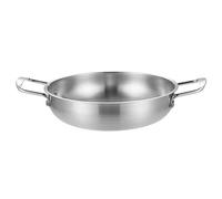 Natudeco Dual Loop Handle Frying Pans 1350ML Thicken Stainless Steel Flat Bottom Skillet for Cooking Seafood Fried Rice (Silver)