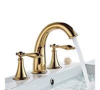 Natudeco Rubinetto a doppia maniglia Rubinetto per bagno a tre fori Rubinetto per bagno in rame diffuso Kit per finiture Valvola Rubinetto per lavabo in stile europeo(Oro)