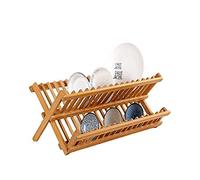 Natudeco Scolapiatti in legno di bambù a 2 livelli Scolapiatti pieghevole per piatti Scolapiatti per cucina 16 slot Organizzatore per la conservazione della cucina
