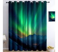 Natura Aurora Boreale Montagne Tende Oscuranti Termiche Isolanti - Ridurre Il Rumore, Termiche Isolanti per Camera da Letto - 2 Pannelli per camera da letto soggiorno, Verde, 183 x 214 cm