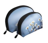 Natura Fiore Bianco, Borsa per trucco a conchiglia Portamonete da donna Borsa da toilette piccola Borsa per cosmetici 2 pezzi