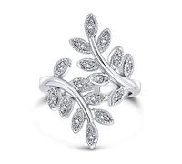 Natura Ivy Vine Leaf Fashion Statement Ring Per Le Donne Cubic Zirconia Pave Cz Bypass Argento Placcato Ottone