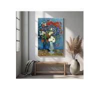 Natura morta con fiori di campo, vaso blu, dipinto su tela in stile impressionista per la decorazione del soggiorno, poster da parete, stampe artistiche (80x110 cm/senza cornice)