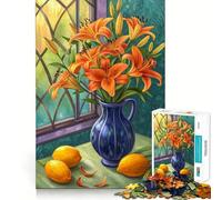 Natura morta con gigli arancioni e limoni - Puzzle per ragazzi da 1000 pezzi - Gioco di abilità mentale - Design semplice e divertente - Regalo memorabile 38x26cm