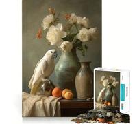 Natura morta con pappagallo e fiori, puzzle difficile per adulti, 1000 pezzi, giocattolo intelligente, divertimento casual, taglio preciso, regalo artistico 50x75cm