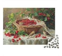 Natura morta con uccelli e bacche. Natura morta colorata con bacche rosse e uccelli. Puzzle da 1000 pezzi. Divertimento per adulti, rompicapo, attività da fare a casa. 52x38 cm/1000 pezzi.